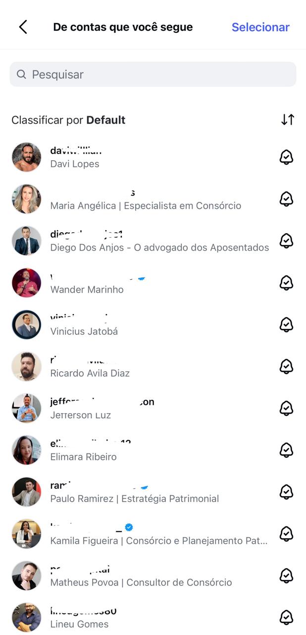 Lista contas que você segue